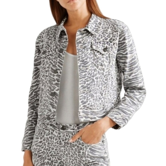 Current/Elliot Cheetah Print Button Up Denim Jacket Size Small Relaxed Fit - Picture 1 of 10
